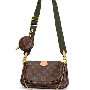 Louis Vuitton Monogram Pouchette Crossbody Bag with Olive Strap
